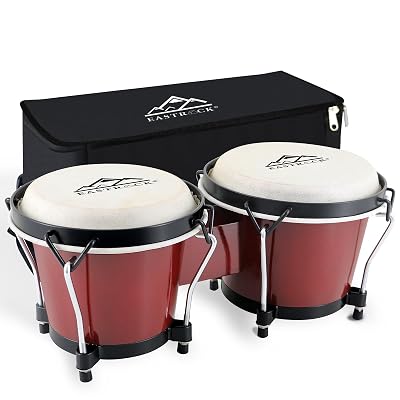EASTROCK Bongo Drum 6” and 7” Bongos Set for Adults Beginners Professionals Tunable Wood and Metal Drum Percussion Instruments with Bag and Tuning Wrench(Red)