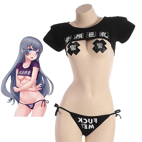 YOMORIO Anime Lingerie Sexy Bra and Panty Set Naughty Crop Top Cosplay  Costumes (Black) in Saudi Arabia