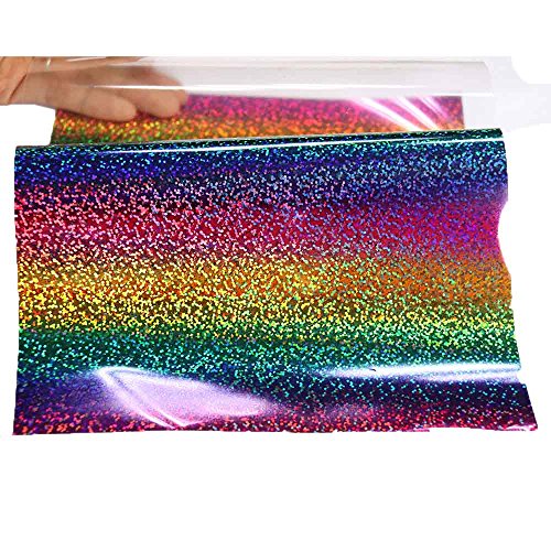 HOHOFILM Holographic Stripe Multi Heat Transfer Vinyl Iron-on HTV Press Paper Sheet for Garment T-Shirt 20"x12"
