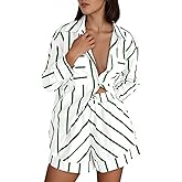 Tankaneo Womens Striped 2 Piece Outfits Button Down Shirts and Shorts Lounge Matching Sets