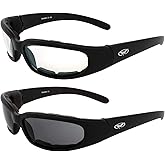 Global Vision Chicago Padded Motorcycle Riding Sunglasses 2 Pack Black Frames Clear & Smoke Lenses