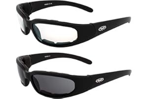 Global Vision Chicago Padded Motorcycle Riding Sunglasses 2 Pack Black Frames Clear & Smoke Lenses