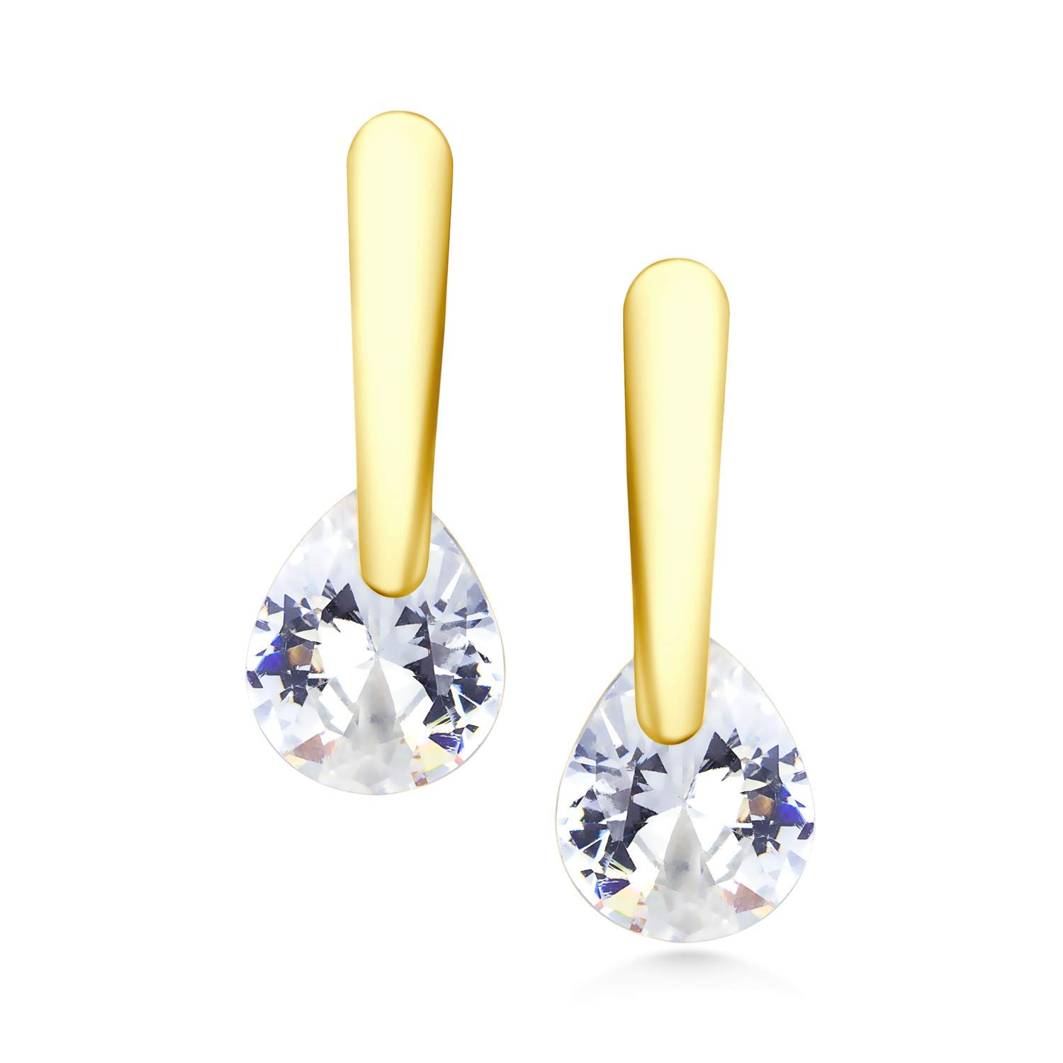 555Jewelry Women Stainless Steel Delicate Cubic Zirconia CZ Hypoallergenic Dangle Tear Water Drop Sparkle Sophisticated Elegant Classy Gift Fashion Accessory Jewelry Earrings, Yellow Gold