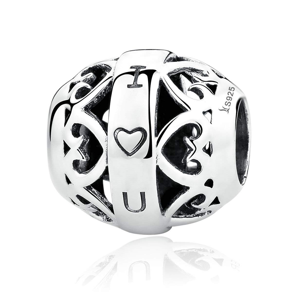 FeatherWish 925 Sterling Silver I Love You Heart Family Friend Bead Charm Fits And Compatible With Pandora Bracelets Gift For Birthday Friend Sister Wife Daughter Mum