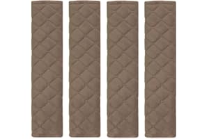 MIRKOO Car Seat Belt Cover Pad, 4-Pack Soft Car Safety Seat Belt Strap Shoulder Pad for Adults and Children, Suitable for Car Seat Belt, Backpack, Shoulder Bag, Laptop Computer Bag(4-Khaki)