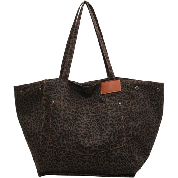 Sac Fourre-tout Léopard Marron – Tissu Toile Et Doublure Polyester – Femme