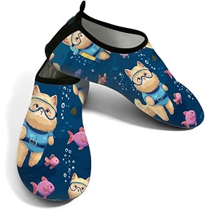 Water Shoes for Women Men Quick-Dry Non Slip Aqua Socks Funny Cartoon Cat Underwater Swimming Barefoot Shoes for Beach Swim P
