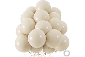 ZIZASARY 50pcs Sand White Balloons, 12inch White Sand Party Latex Balloon, Helium Ivory Balloons for Birthday Wedding Baby Shower Gender Reveal Party Decoration (with Ribbon & Glue)