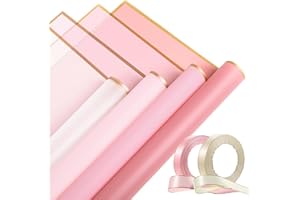 Gloreyan 40 Sheet 4 Colors Gold Edge Flower Wrapping Paper, Waterproof Florist Bouquet DIY Crafts Fresh Flower Bouquet Wrap Gift Box Packaging Material Florist Supplies,22.8*22.8 Inches (Romantic