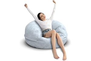 TWJMV Bean Bag Chair for Adults 3FT,Soft Removable Cover for Teens/Girls Bedroom,Fluffy Giant Round Floor Beanbag Lounger Chairs (No Filler,Light Gray)