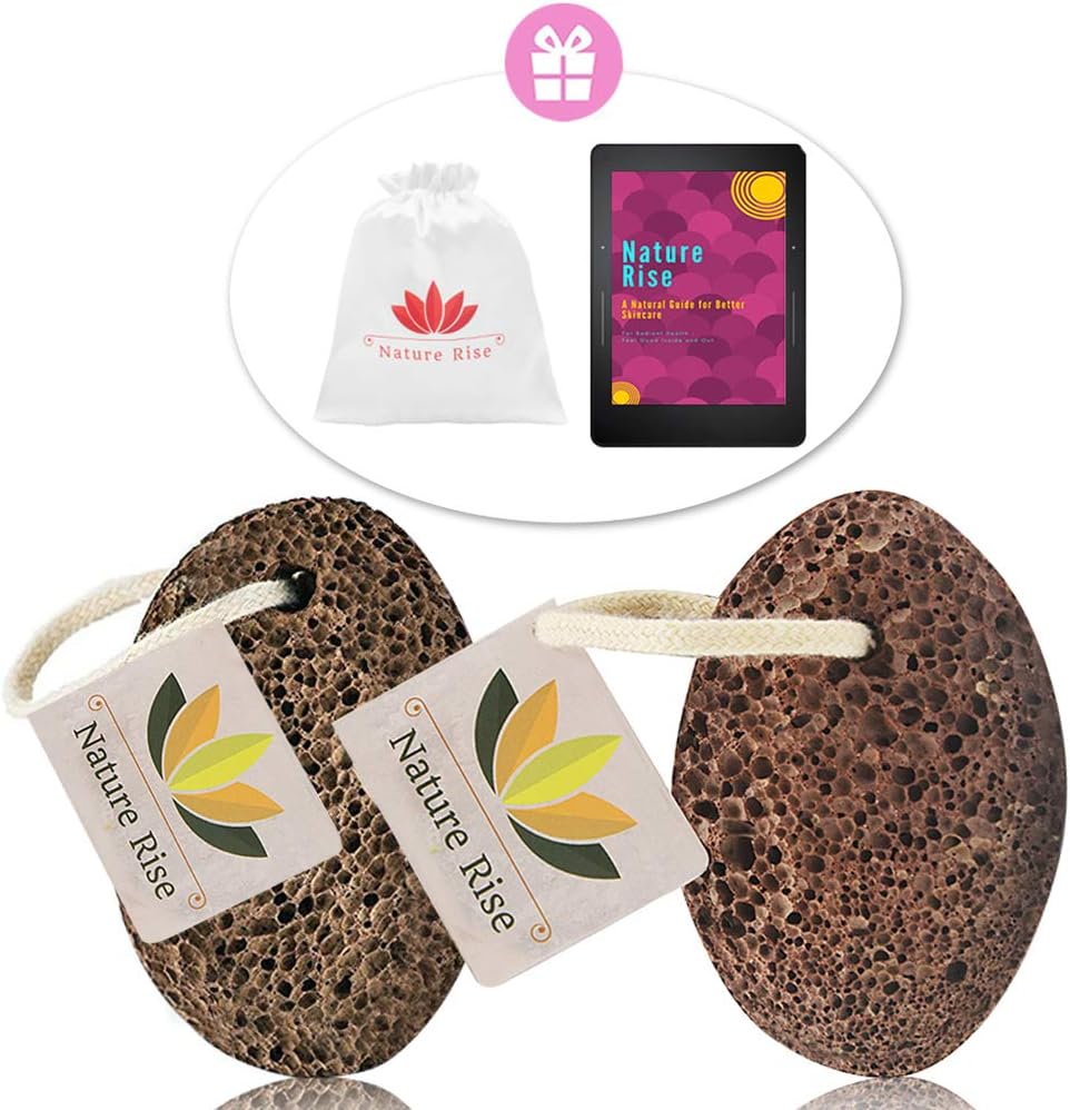 Lava Pumice Stone for Feet | Premium Foot Scrubber & Callus Remover | 2 Pack w/Travel Bag Perfect for Home Work Holiday | Natural Foot File Exfoliation for Men & Women | Includes Free Ebook