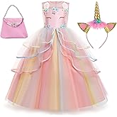 Unicorn Dress for Girls Unicorn Costume Pageant Princess Dress Party Birthday Christmas Long Gown with Accessories