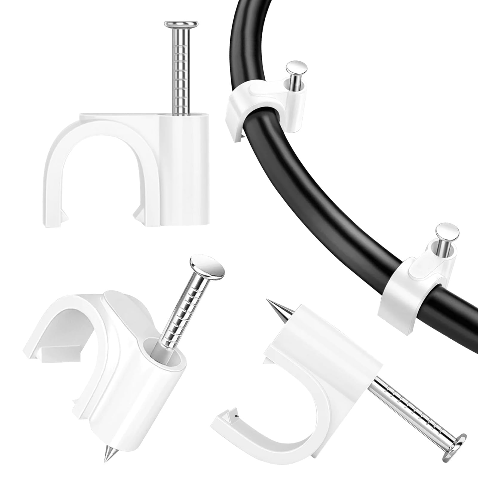 Ethernet Nails Cable Clips - 200 Pieces 8mm Ethernet Cable Clips with Nails Cord Holder for Cat5 Cat6 Cat7 Cat8 RJ45 Cable and Telephone line Flat Ethernet Cable (Circular)