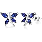 RANDES 925 Sterling Silver Dragonfly Stud Earrings for Women Trendy Dainty Cute Earrings Ruby/Sapphire/Emerald Gemstone Studs Birthstone Anniversary Jewelry