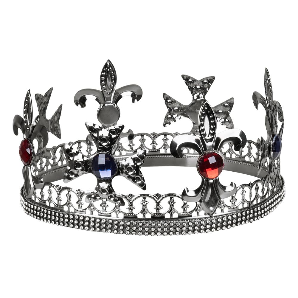 Boland Royal Silver Crown for Adults – King Crown with Red & Blue Jewels – Royal Headdress for Wise Man, Prom King, Carnival, Halloween & Theme Parties