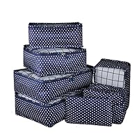 Vercord 7 Set Travel Packing Organizers Cubes Mesh Luggage Cloth Bag Cubes with Bra Underwear Cube and Shoe Pouch, Dark Blue Dots