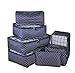 Vercord 7 Set Travel Packing Organizers Cubes Luggage Suitcase Organizer Bags Clothes Underwear Cube Shoe Pouch Pack Navy Blue Dots