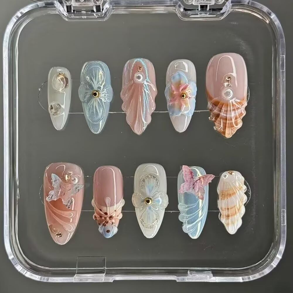 MAGLFELL 10PCS Handmade Nails Press On Nails Almond Art False Nails Women's Nails Kit 3d Press on nails,Medium - Image 2