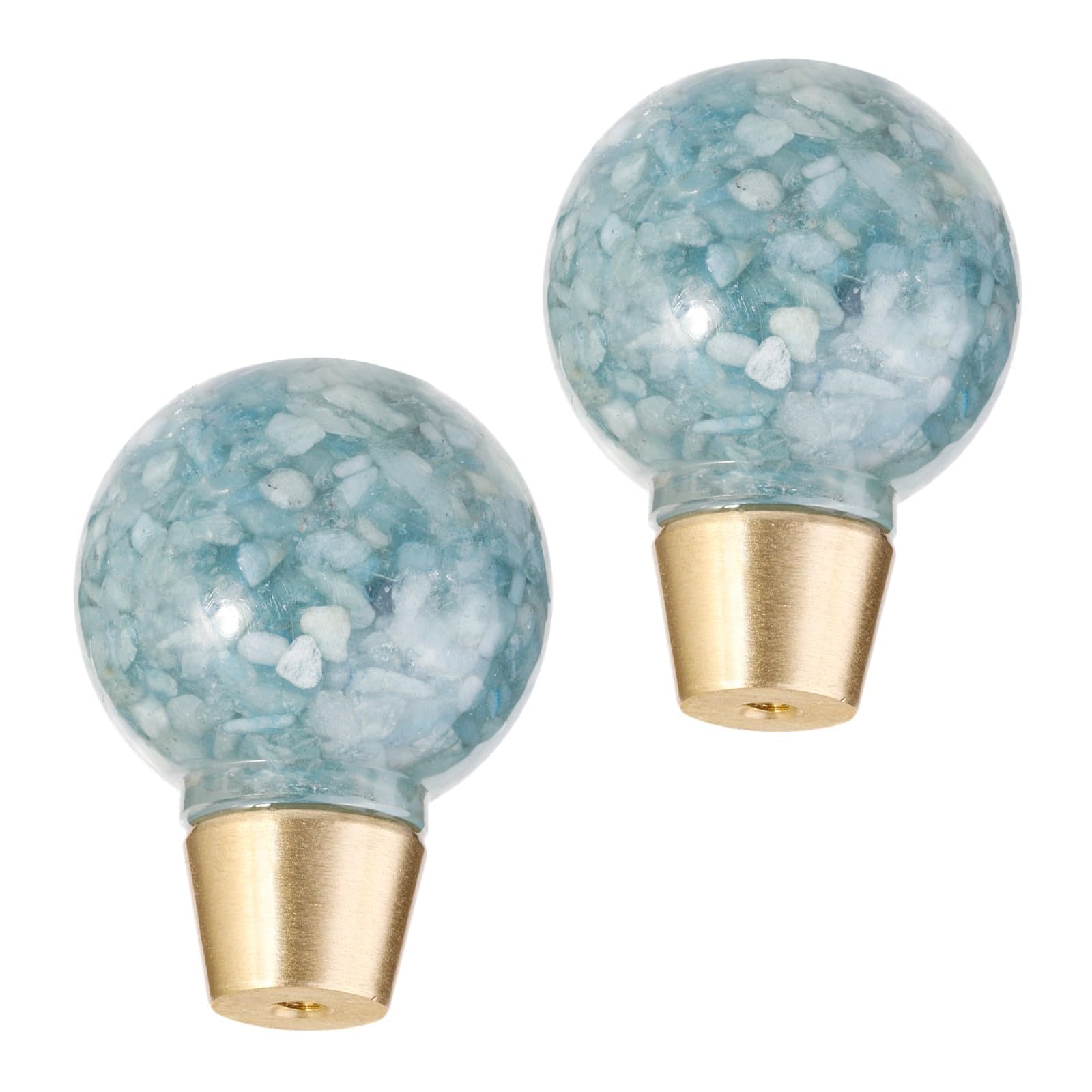 mookaitedecor Set of 2 Natural Aquamarine Crystal Ball Drawer Knobs with Screws, Resin Round Ball Sphere Blue Healing Stone Knobs Handles Pulls for Cabinets Cupboard Kitchen Door Wardrobe Dresser