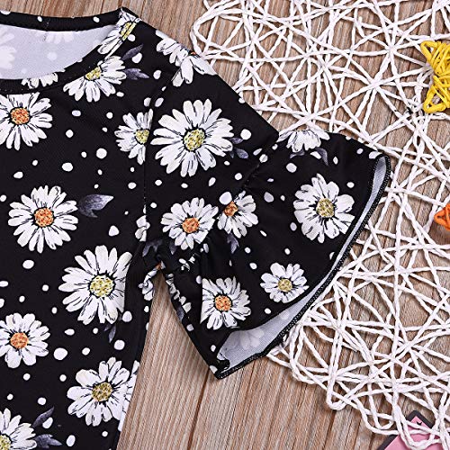 Toddler Baby Girl Sumflower Outfits Flare Sleeve Shirts Top + Bows Waistband Shorts Pants Summer Clothes Set (Sunflower, 1-2 Years)