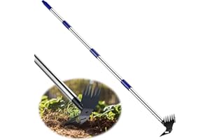 LAWFYMORI Weed Puller Tool with Long Handle, 60'' Weed Remover Weeding Tool, Heavy Duty 2 in 1 Manual Weed Rake and Garden Hoe, Gardening Weeder Tools for Yard, Lawn, Patio, Garden Blue