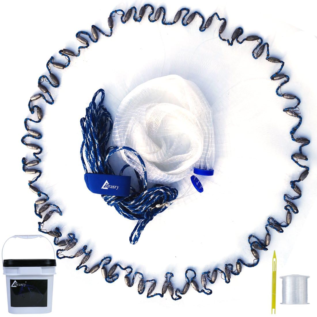 Photo 1 of Drasry Saltwater Fishing Cast Net for Bait Trap with Heavy Sinkers Fish Throw Net. Size 3ft/4ft/5ft/6ft/7ft/8ft/9ft Radius Freshwater (Monofilament Lines Cast Net?3/8 Inch Mesh?, 7FT(210cm) Radius)