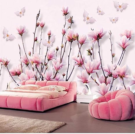 Amazon Co Jp ピンクのロマンチックな花の木3d壁画壁紙テレビ背景壁画壁紙リビングルーム壁画花柄壁紙 450x300cm ホーム キッチン