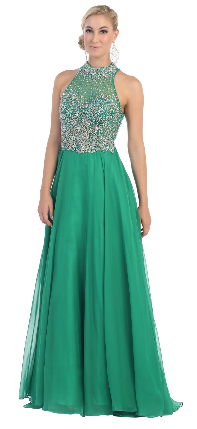 US Fairytailes Sleeveless Rhinestones Chiffon Prom Dress 27186