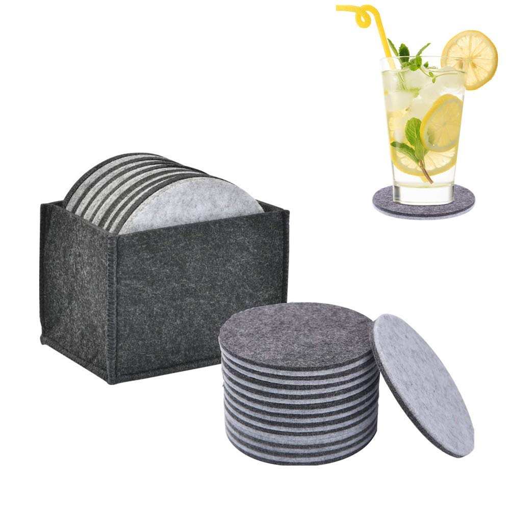 Felt Coasters Two-color Heat Resistant Coaster with Storage Box Round Non Slip Table Coasters for Family Dining Tables, Beverage Cups, Bars, Glass Coasters