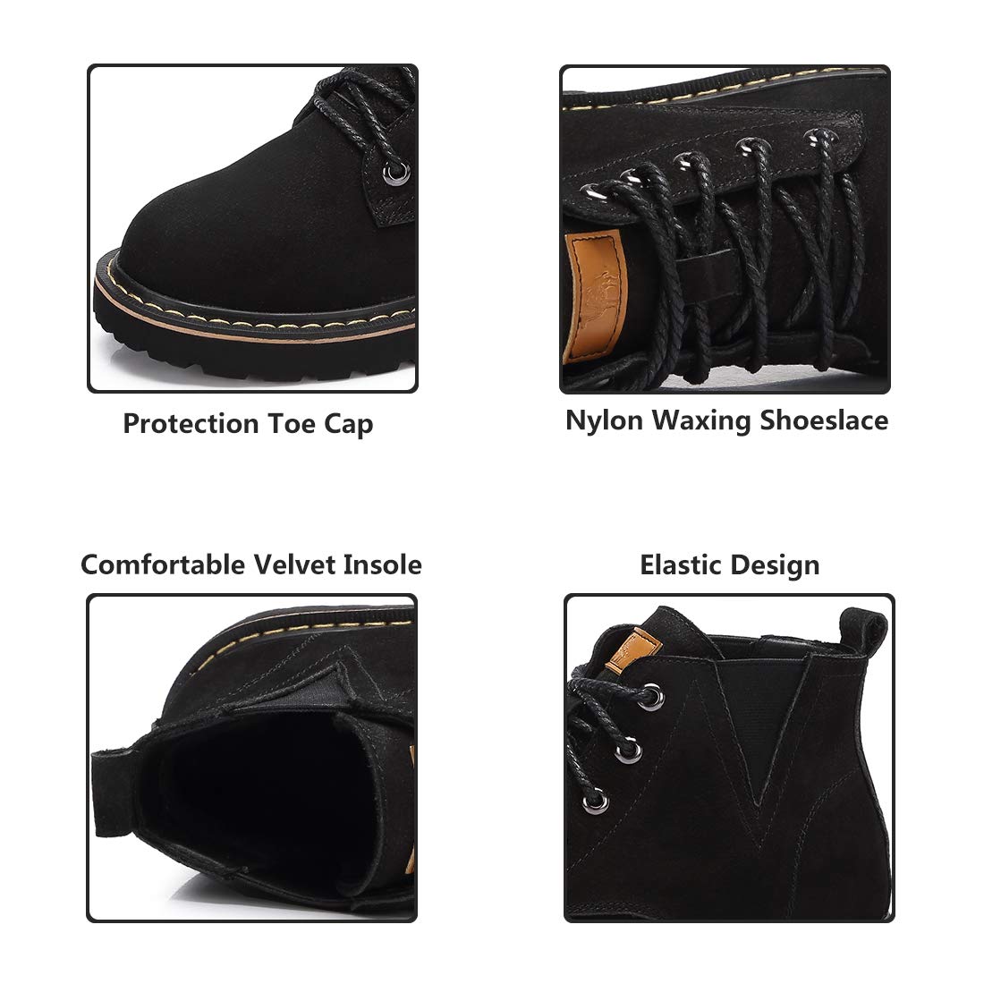 CAMEL CROWN Stiefeletten Damen Stiefel Leder Martin Boots Klassischer Schnürhalbschuhe Booties Warm Rutschfest Schwarz Khaki EU36-39