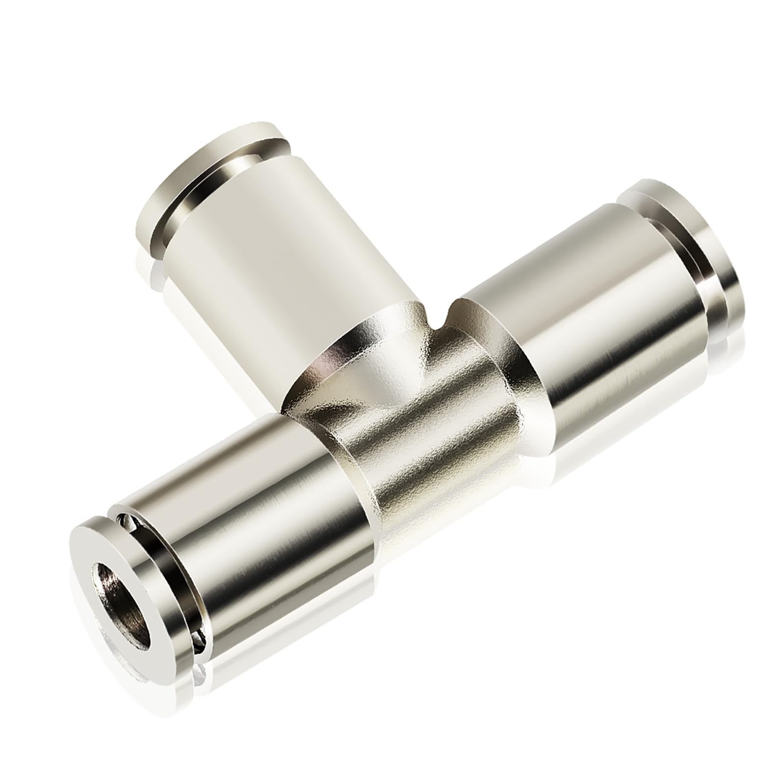 TAILONZ PNEUMATIC Copper Nickel Plating 6mm od Push to Connect Air Fittings Tee Straight Union Connect TPE-6 (Pack of 2)