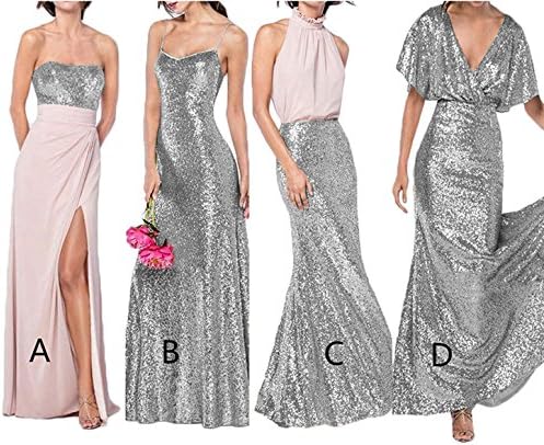 Sequin Bridesmaid Dresses Long V Neck Mermaid Prom Evening Gown Party for Women 2019