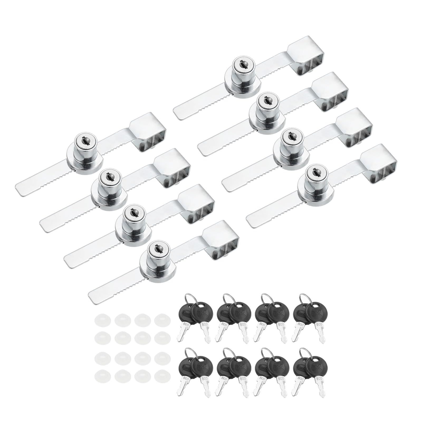 PATIKIL 8 Pack Sliding Glass Door Ratchet Lock with 16 Keys 5.6x0.6inch, Silver