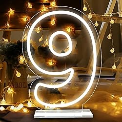 ATTNEON Number 9 Neon Sign,Led Light Up 9 Numbers