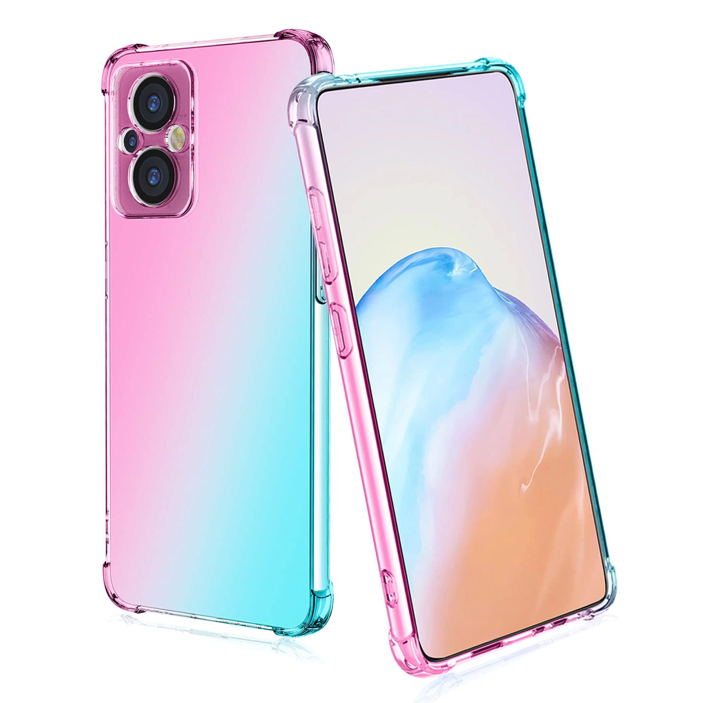 BORYA Silicone Case for OPPO Reno 8 Lite 5G (OPPO Reno8 Lite), Transparent Ultra Thin Shockproof Silky Soft Touch Premium TPU, Elegant Colorful Gradient Anti-Scratch Cover,Pink/Green
