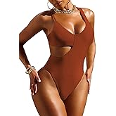 Pink Queen Women's Sexy One Piece Swimsuit Scoop Neck Cutout Waist Tummy Control Bathing Suit Swimwear