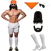 Zoooyawn 5 Pcs Halloween Adult Wrestler Costumes for Men Tough Guy Wresting Outfit Set with Scarf, Fake Beard, Wig, Sunglasses, Socks for Men Character Cosplay