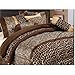 Grand Linen 7 Piece Safari Comforter Set Zebra Giraffe Bed in a Bag Brown Beige (Double Bed) Full Size Micro Fur Bedding