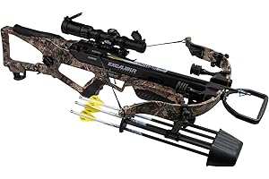 Excalibur REV X Accurate Lightweight Quiet CeaseFire Archery Hunting Crossbow - Scope, Scope Rings, 4 Proflight Arrows with 100Gr Field Points, Rebolts Quiver Included