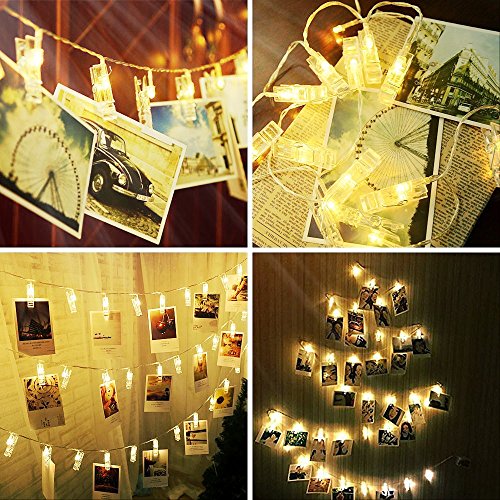 Photo Clips String Lights 40Led 14.7Ft Battery Powered DIY Picture Cards Artwork Wall Lights Clips for Hanging Photos Paintings Pictures Card and Memos Wedding Party(Warm White) - Thumbnail 4