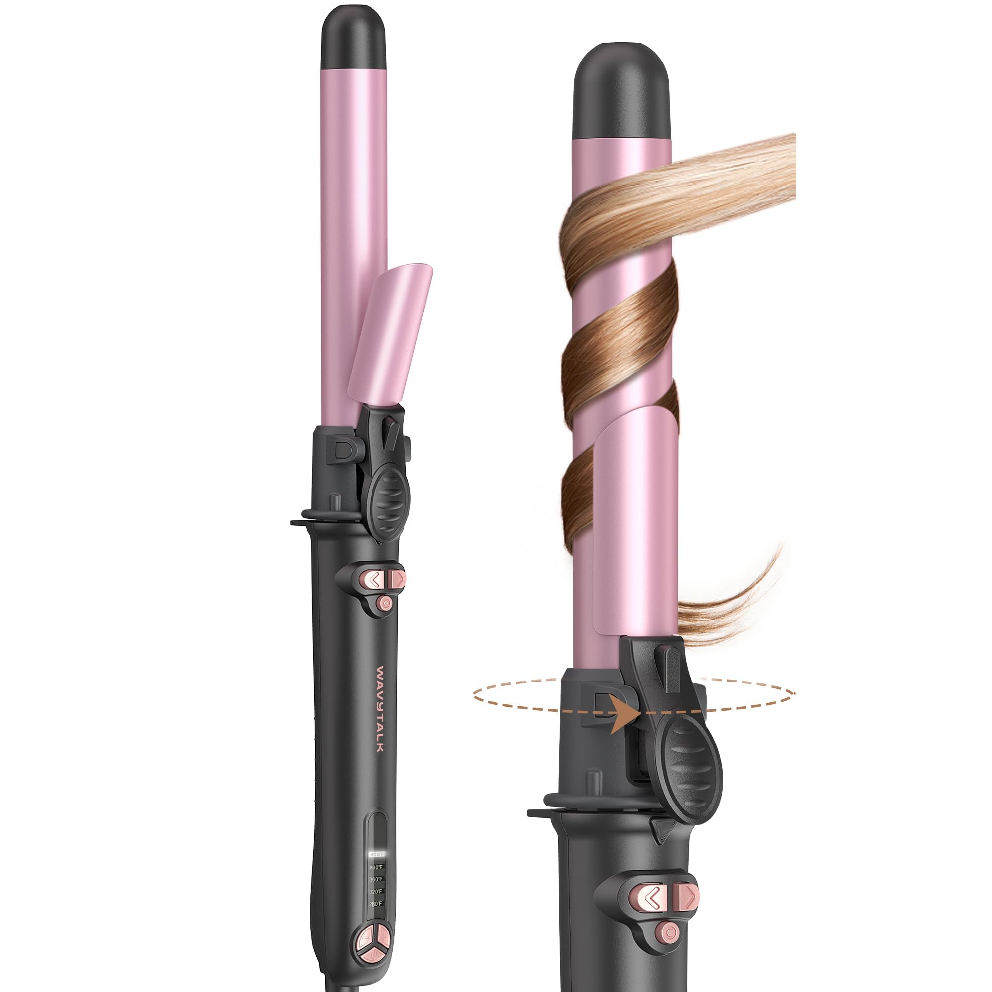 Wavytalk Rotating Curling Iron, Curl Cycle, 1 Inch Automatic Curling Wand for Long Hair, Get Effortless Beach Waves with Self Spinning Barrel up to 430°F with Home Button, Dual Voltage, Rose Gold