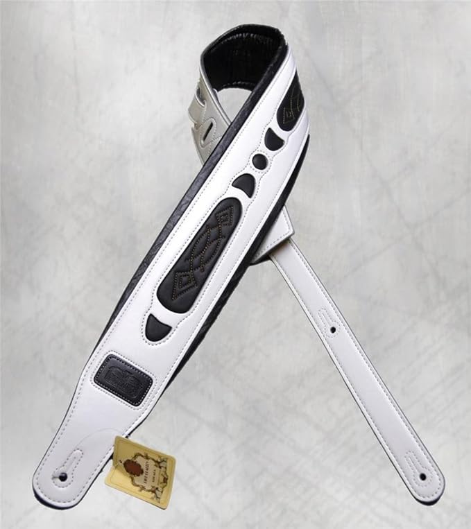 White Leather Western Padded Guitar Strap Musical Instruments
