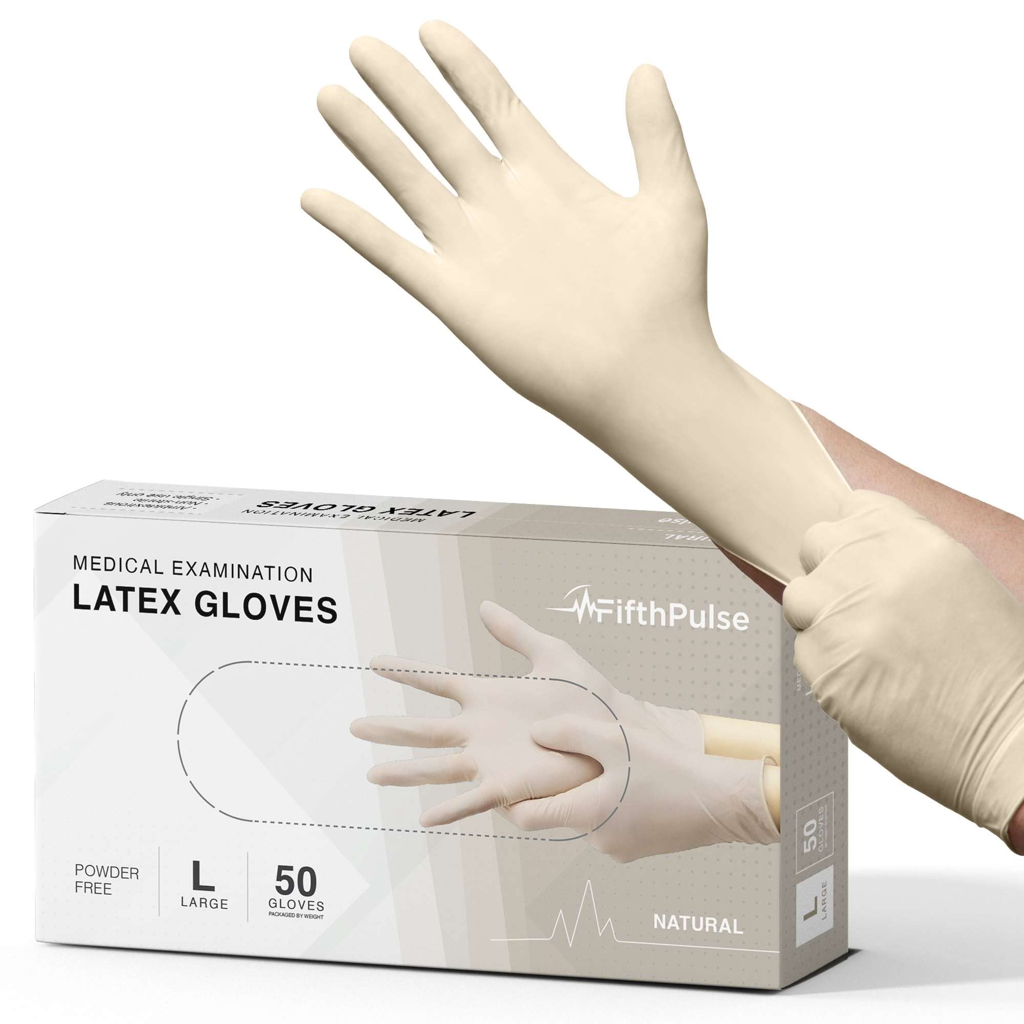 Photo 1 of FifthPulse Medical Examination Latex Gloves Small - 50 Count - Powder Free - Extra Thick 4.5 Mil - Natural Color - Non Sterile Disposable Gloves