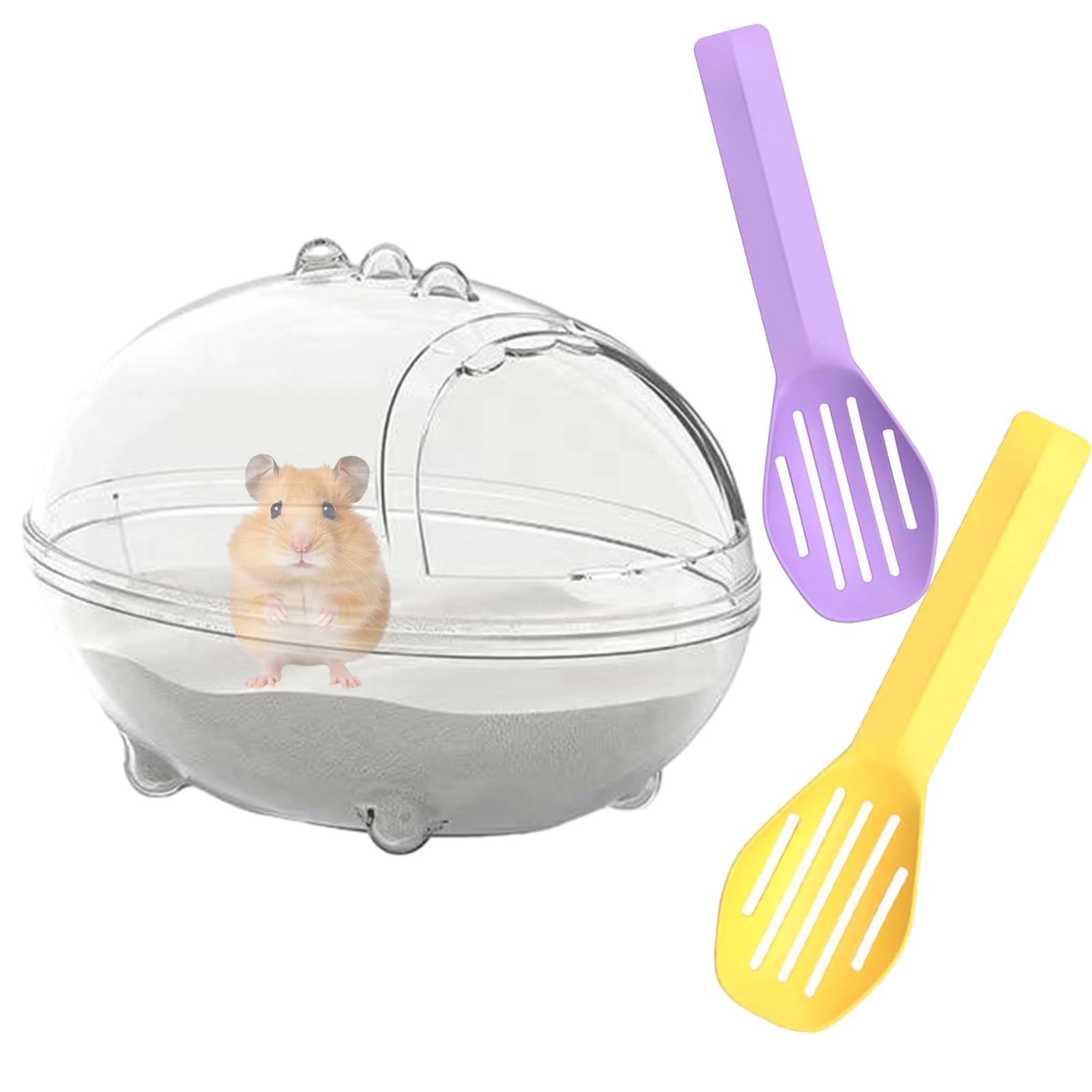 PLUSHCEWT Hamster Bathroom,Hamster Sand Bath,Hamster Bathtub,Transparent Hamster Bathroom with Scoop Set,Hamster Bathing Bowl for Small Animal Hamster Gerbil (Dinosaur, Medium)