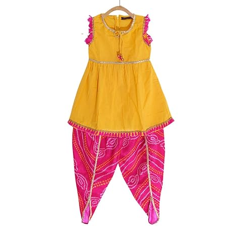 Peaches By Hopscotch Boys and Girls Poplin Sleeveless Kurta With Dhoti Set in Multi Color