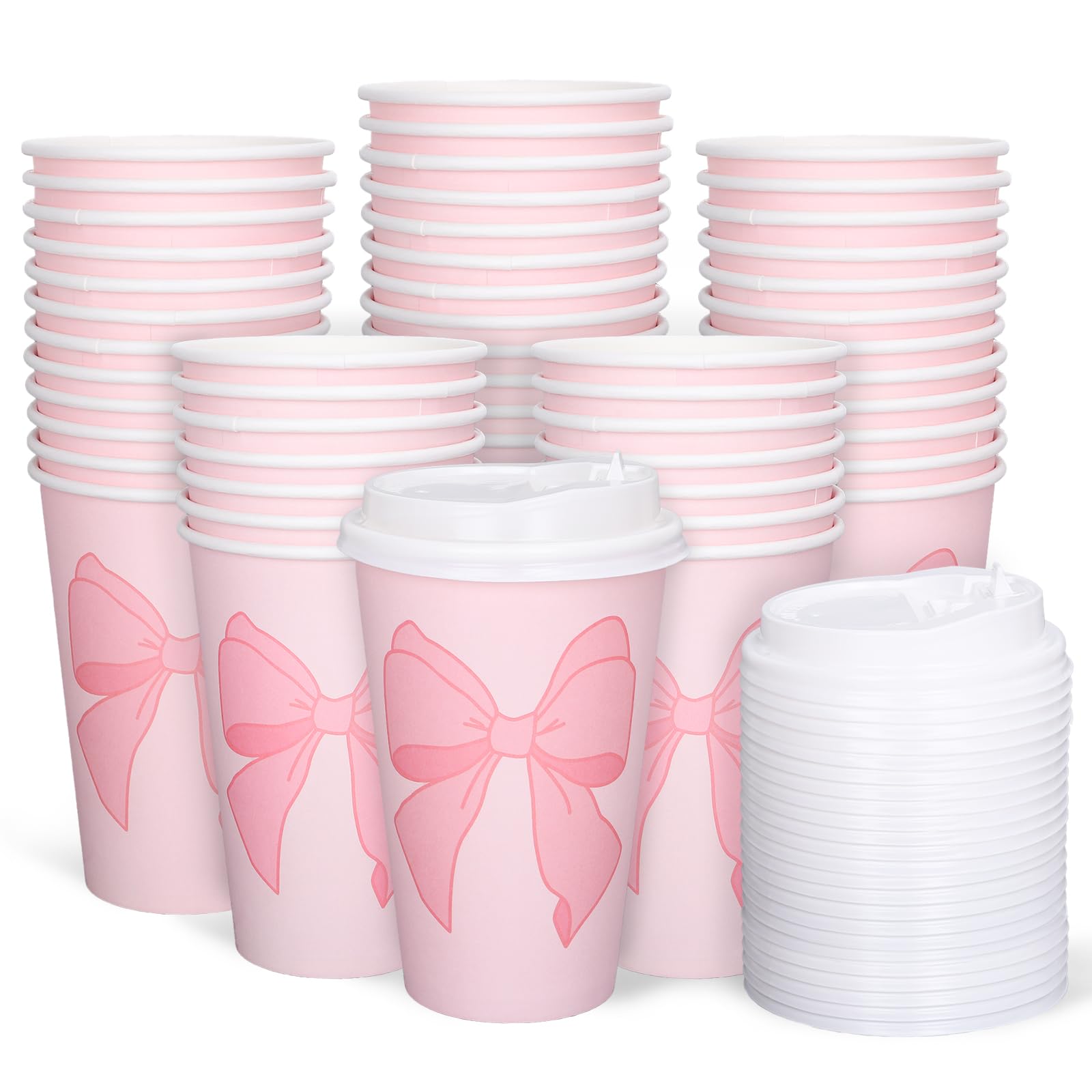 Photo 1 of ***MISSING PIECES*** Whaline 50Pcs Bow Coquette Coffee Paper Cups Pink Bowknot 16 Oz Disposable Cups With Lids For Hot Cold Drinks Birthday Baby Shower Bachelorette Party Supplies