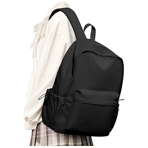 UPPACK Black School Backpack For Girls Boys High Middle school college  Backpack Bookbag Cute Aesthetic Backpacks Lightweight Bag Waterproof Work  Gym