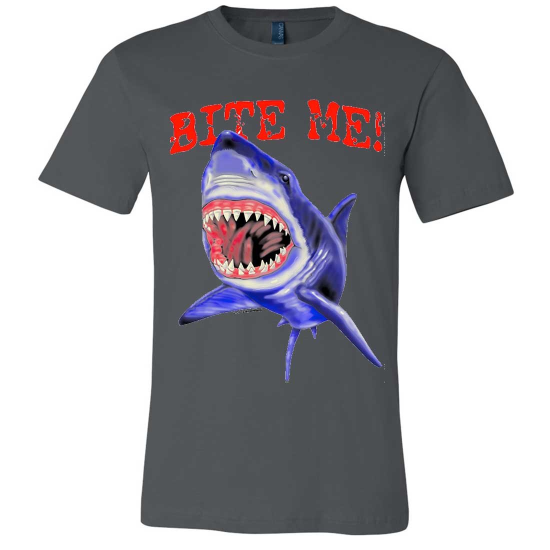 Bite Me Great White Shark Asst Colors Mens Fitted Tee