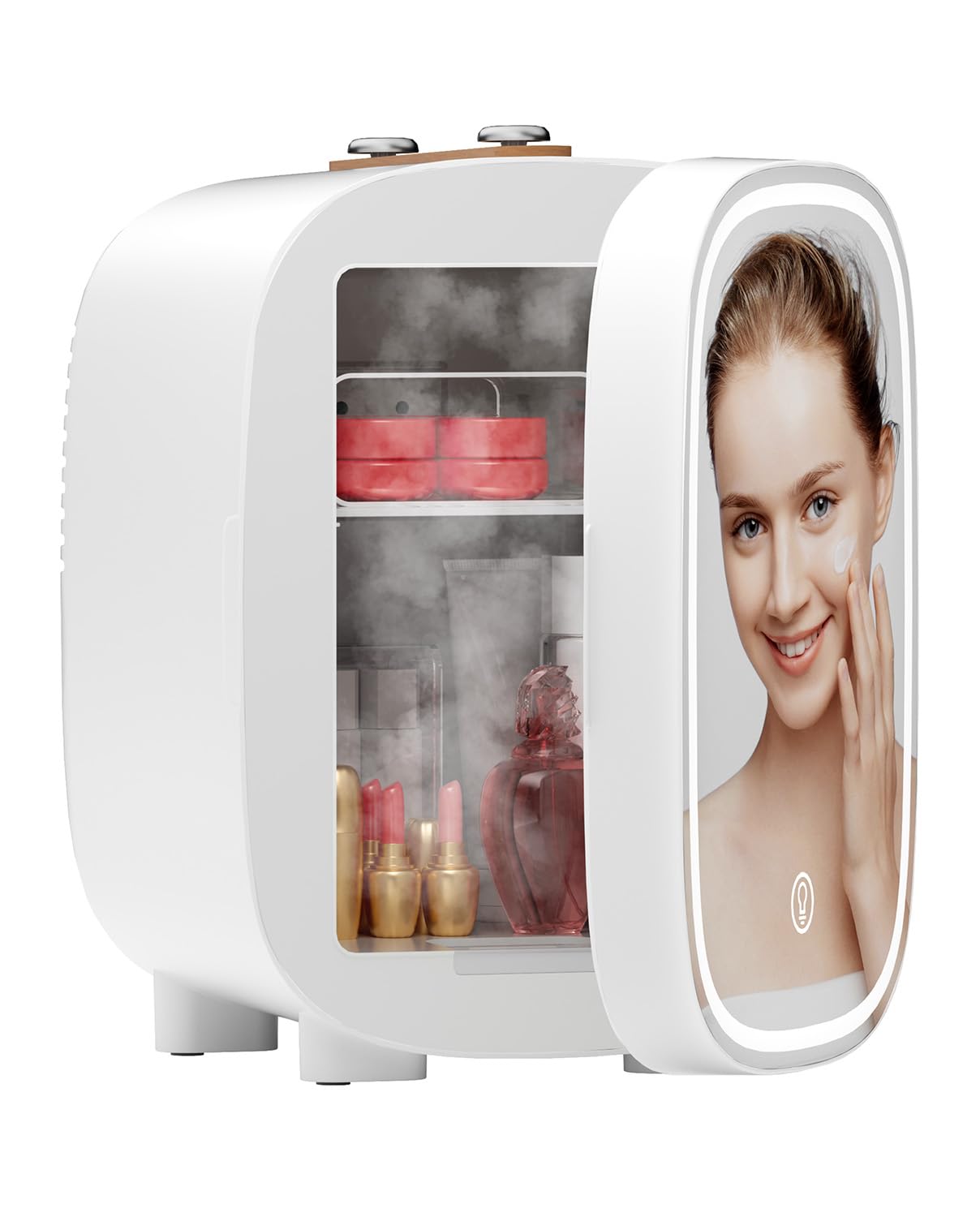 Photo 1 of LIGIANT DF01A Skincare Fridge, Mini Fridge for Bedroom with 3-Level Dimmable LED Light Mirror, Low Noise 4L Makeup, Cooler & Warmer, Portable Design for Multiple Uses - Bathroom, Office, Dorm and Car