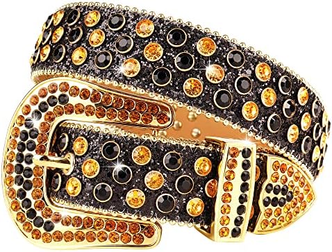 Western Rhinestone studded Gold metallic Grommet Cowgirl Rodeo Belt Snap close Rhinestone Western Belt for Men Women Cowgirl Cowboy Leather  main image 2